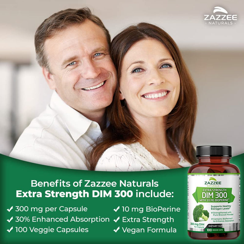 Zazzee Extra Strength DIM 300 mg per Capsule, 10 mg BioPerine, 100 Vegan Capsules, 100 Day Supply, Plus Pure Organic Broccoli Extract, Vegan and Non-GMO - NewNest Australia