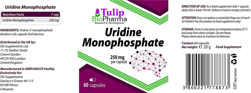 Uridine Monophosphate 250mg 60 Capsules, Laboratory Tested, Nootropic - NewNest Australia