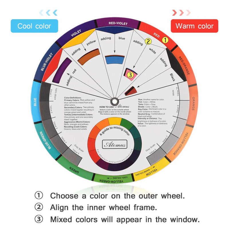 JimKing Creative Color Wheel, Paint Mixing Learning Guide Art Class Teaching Tool for Makeup Blending Board Chart Color Mixed Guide Mix Colours (9.25inch) 1*9.25in - NewNest Australia