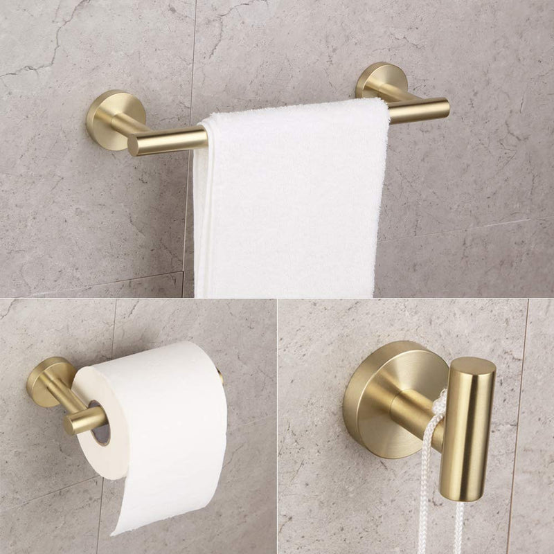 Bathroom Brushed Gold 3-Piece Accessories Set SUS304 Stainless Steel Bath Shower (Robe Hook, Toilet Paper Holder, 12" Hand Towel Bar) Contemporary Style Brushed Pvd Zirconium Gold - NewNest Australia