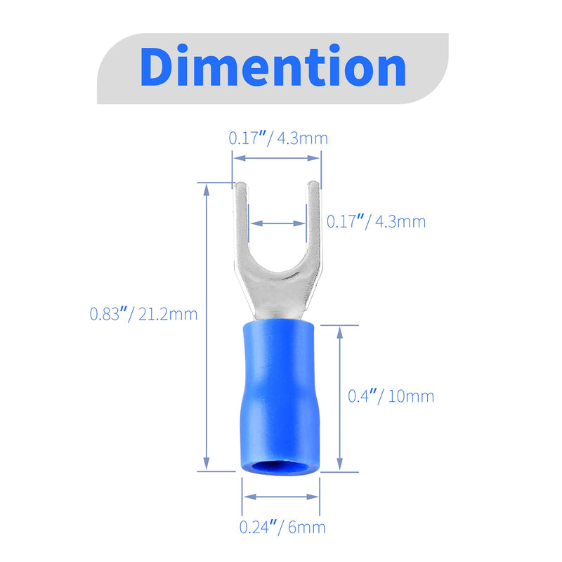 BokWin SV1.25-4S 22-16AWG Blue Insulated Fork Spade Wire Connector Electrical Crimp Terminal 500Pcs - NewNest Australia