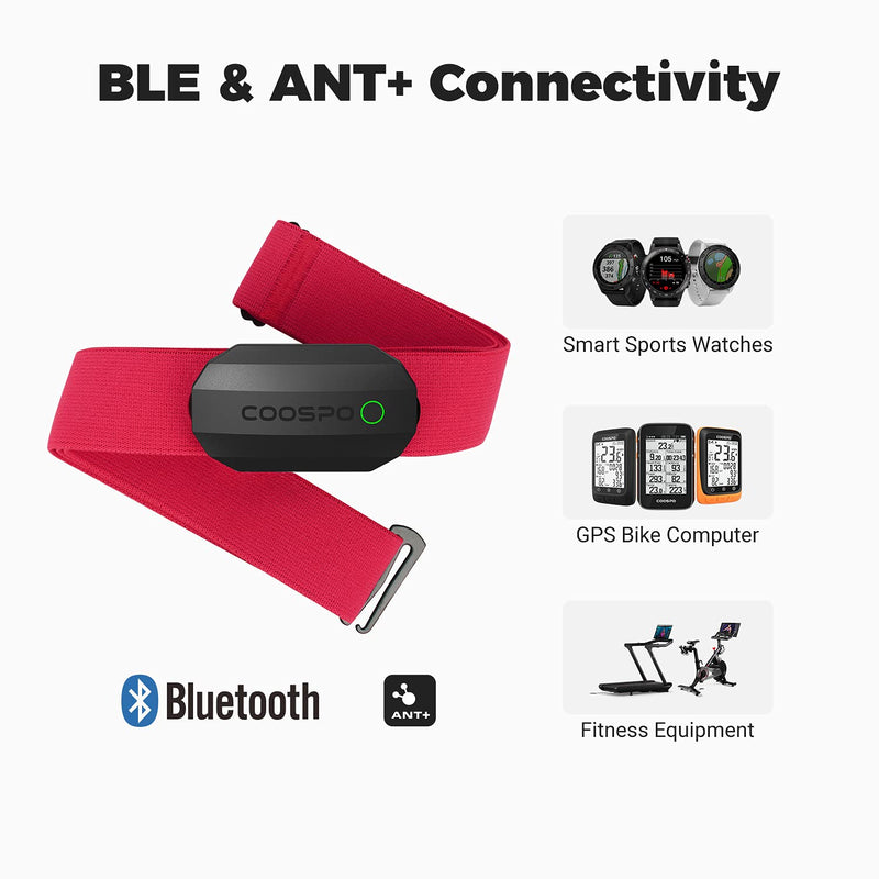 Coospo Bluetooth Heart Rate Monitor Chest Strap,ANT+ BLE HR Monitor Chest, HRM IP67 Waterproof, Use for Running Cycling Gym and Other Sports CooSpo Heart rate monitor h808s Black-red - NewNest Australia
