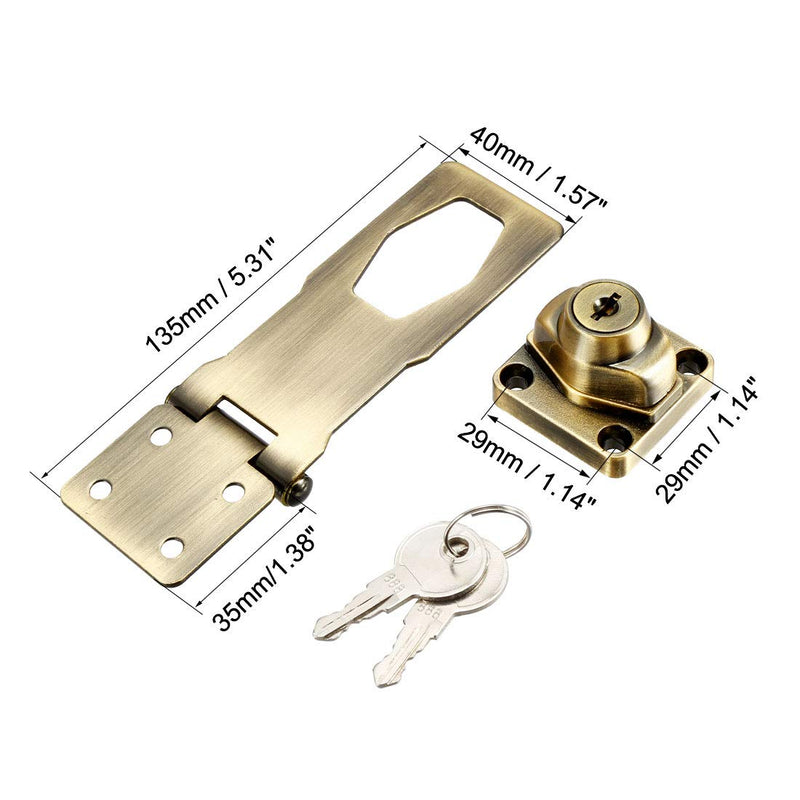 uxcell Keyed Hasp Lock 135mm Twist Knob Keyed Locking Hasp for Door Cabinet Keyed Alike Bronze Tone - NewNest Australia