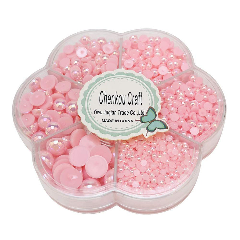Chenkou Craft 3000PCS 1 Box Pink Round Flatback Imitation Half Pearls Bead Loose Beads Gem (Pink) - NewNest Australia