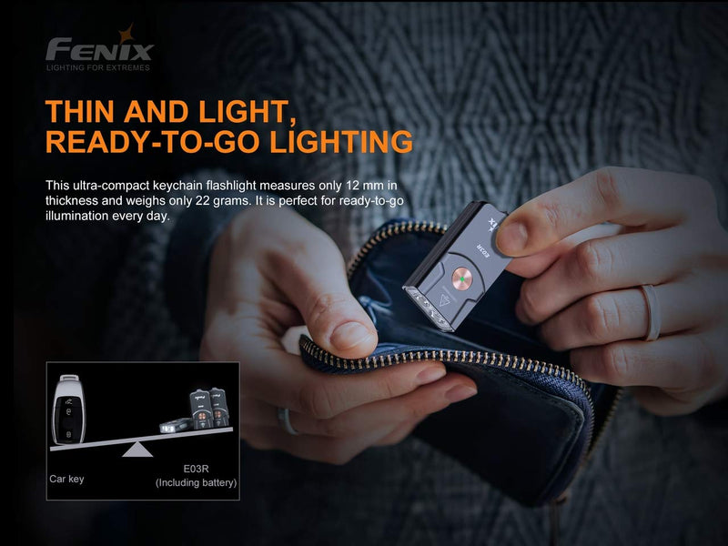 FENIX E03R USB Rechargeable 260 Lumen LED keychain flashlight with, EdisonBright brand USB charging cable bundle - NewNest Australia