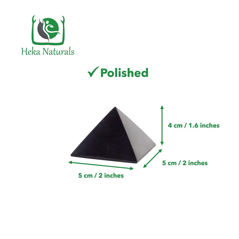 Heka Naturals Polished Shungite Pyramid Crystal | 5 cm - Black Mineral Stones for Decoration & Meditation - Living Room Crystals - Natural Barrier & Cleaner - Fullerenes - NewNest Australia