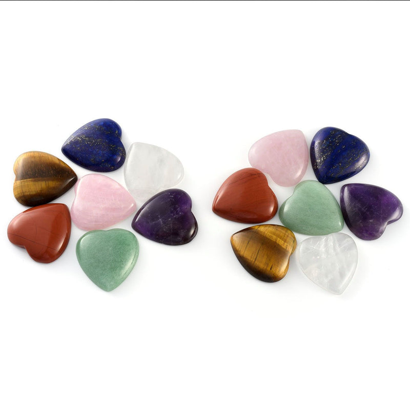 JOVIVI 7 Chakra Heart Stones Healing Crystals Set Mini Puff Heart Love Pocket Palm Stones Cabochon Crystal Stress Gemstone Reiki Balancing Meditation Therapy Kit Home Decoration - NewNest Australia