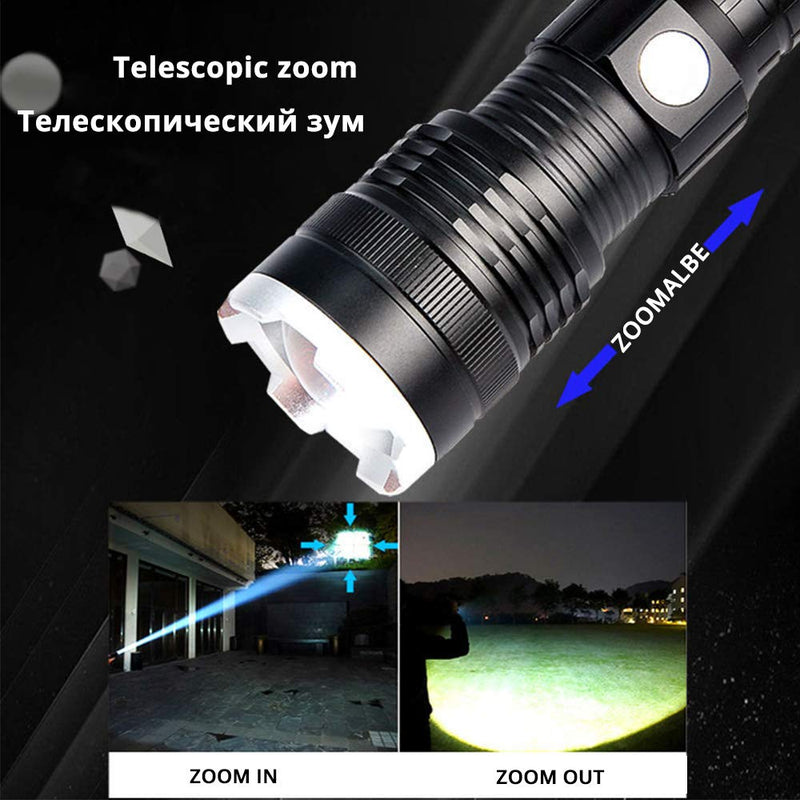 LED Torch, Tactical USB Rechargeable XHP70 LED Flashlight 12000 Lumens XHP70 Handheld Flashlight Zoomable Waterproof Torch Lamp for Hiking Fishing Camping Hunting - NewNest Australia