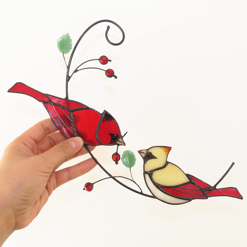 Goukurlsma Cardinal Stained Glass Birds Window Hanging Red Cardinal Gifts Birds Decor Cardinal Suncatcher Window Ornaments - NewNest Australia