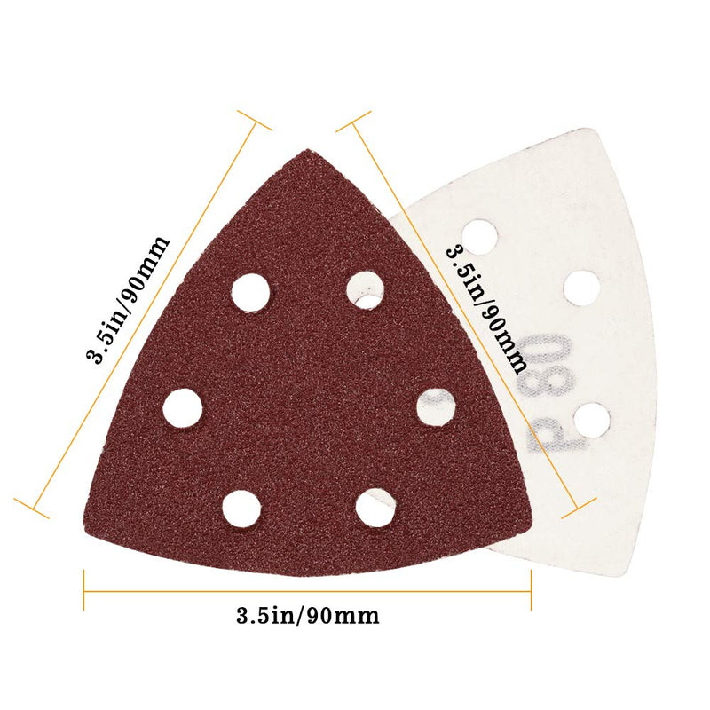 SPEEDWOX 50 Pcs Triangle Sanding Pads Hook and Loop 80 Grit 90mm 6 Holes Fit 3-1/2 Inches Oscillating Multi Tool Detail Sander Sandpaper Triangle Sanding Discs - NewNest Australia