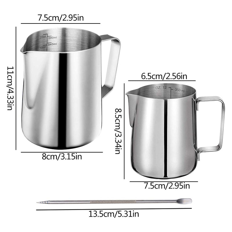 Milk Jug Stainless Steel,Tianher 2 Pcs Milk Jug Cup Stainless Steel Frothing Pitcher 350ml 600ml with 2 Pcs Measurement and Latte Decorating Art Pen for Barista Making Coffee Cappuccino. - NewNest Australia