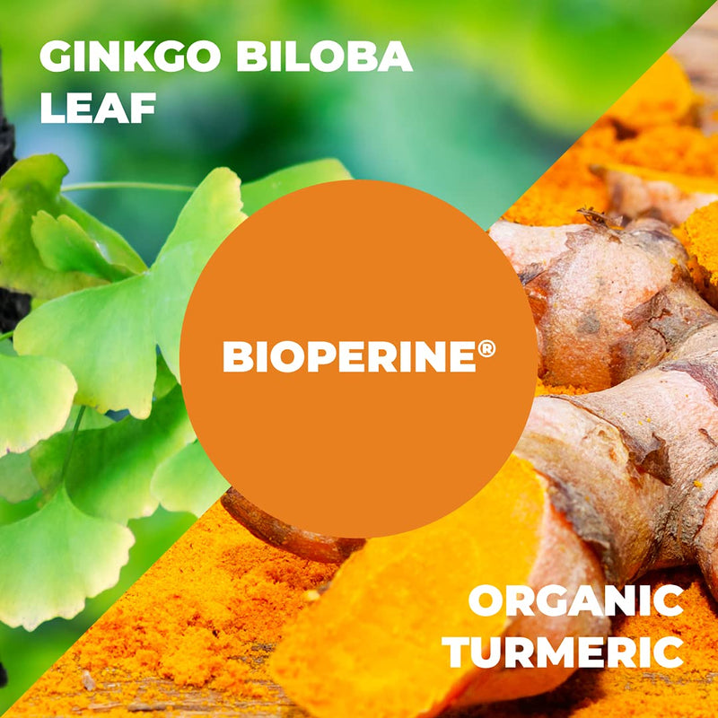 Turmeric Curcumin & Ginkgo Biloba with BioPerine - Herbal Supplement That Supports Focus, Memory, Brain Function, Mental Alertness, Concentration & Healthy Joint Support. 60 Vegan Capsules for Adults - NewNest Australia