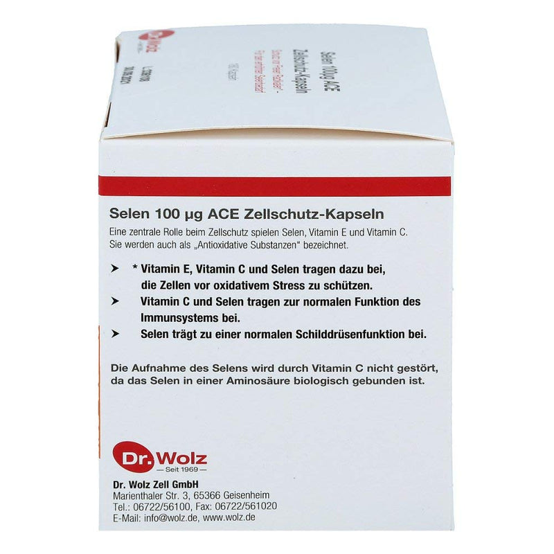 Selenium ACE 100 µg from Dr. Wolz, selenium capsules with vitamin C and E, for cell protection, contains vitamins, minerals and trace elements, 180 capsules 180 pieces (pack of 1) - NewNest Australia