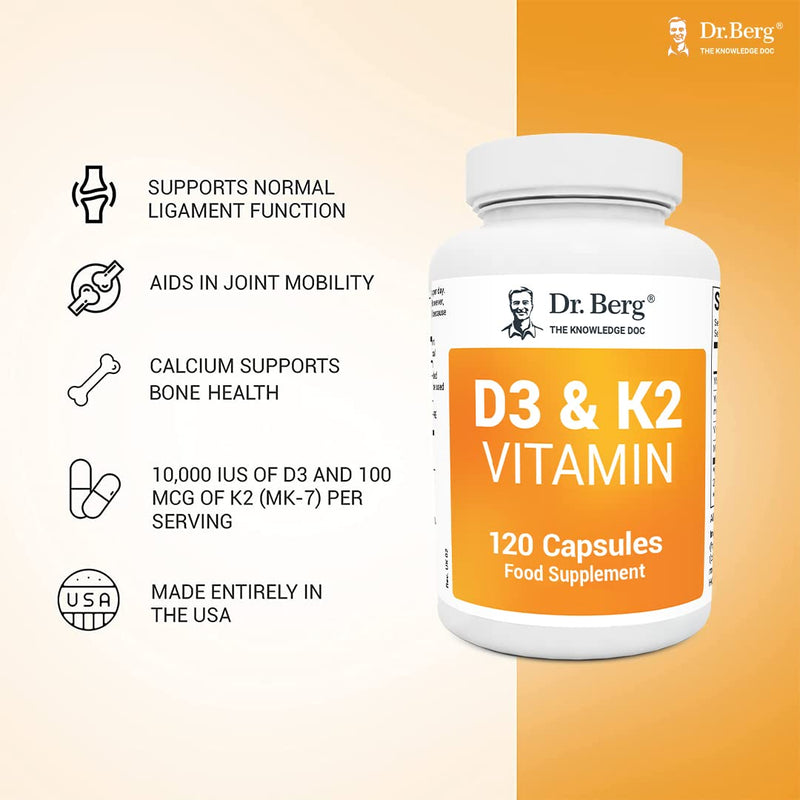 Dr. Berg's D3 & K2 Vitamin - D3K2 Supplement for Normal Joints, Bone & Ligaments Support - 2000 IU of Vitamin D3 & 50 mcg of Vitamin K2 MK7-120 Capsules - NewNest Australia