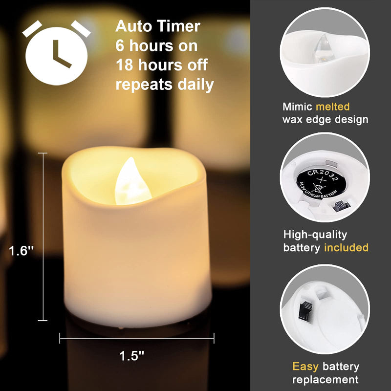 Homemory 12Pack Timer Flameless LED Votive Candles, Long Lasting Battery Operated Tea Light with Timers, 6 Hours On and 18 Hours Off Cycle Automatically for Wedding,Table Decorations (Warm White) Warm White - NewNest Australia