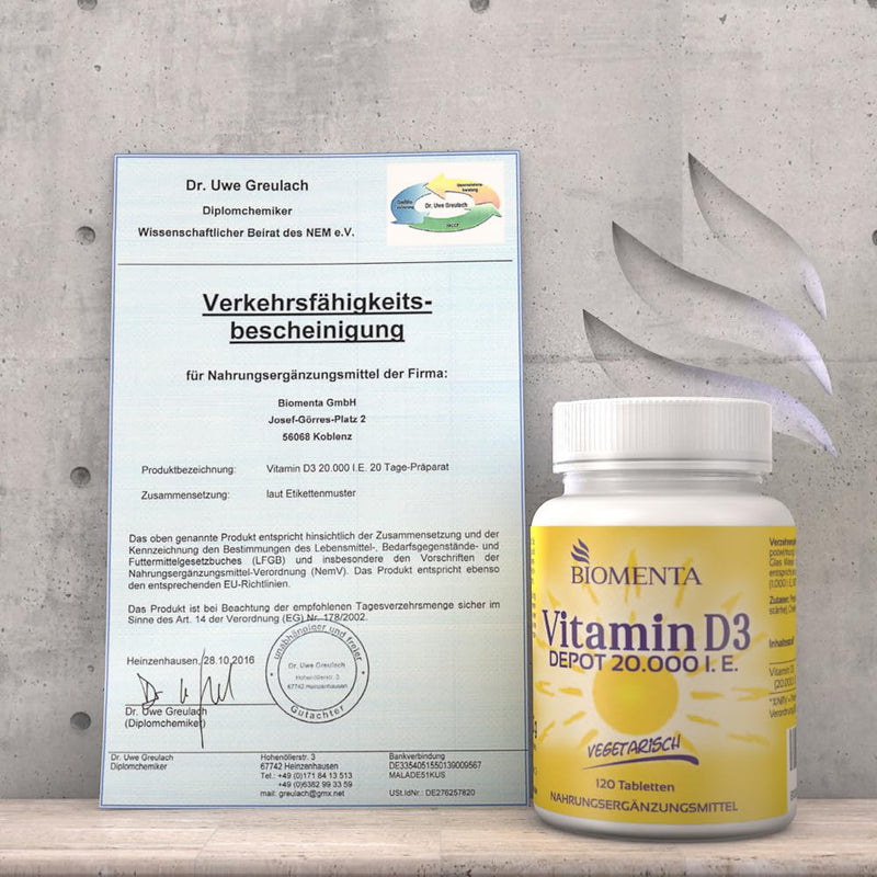 Biomenta Vitamin D3, High Dosage - 20,000 Iu, Vegan Vitamin D3 Tablets With Slow-Release Effect: Take 1 Tablet Of Vitamin D Every 20 Days - Bottle Of 120 Vitamin D3 Tablets (Cholecalciferol) - NewNest Australia