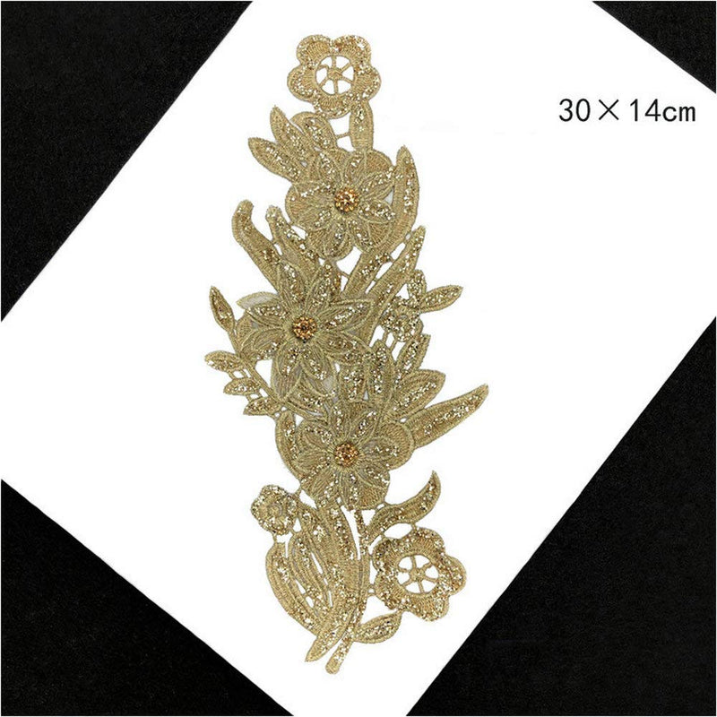 Embroidered Car Bone Lace Paste Flower Wedding Dress Evening Dress Children's Headdress Cuffs DIY Accessories Lace Fabric Accessories (Beaded Gold Color) Beaded gold color - NewNest Australia