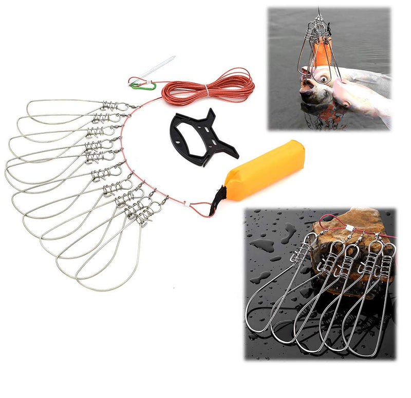 Stainless Steel Fishing Stringer Live Fish Lock, Big Fish Wire Rope Lock with Float and Plastic Handle (10 Snaps) - NewNest Australia