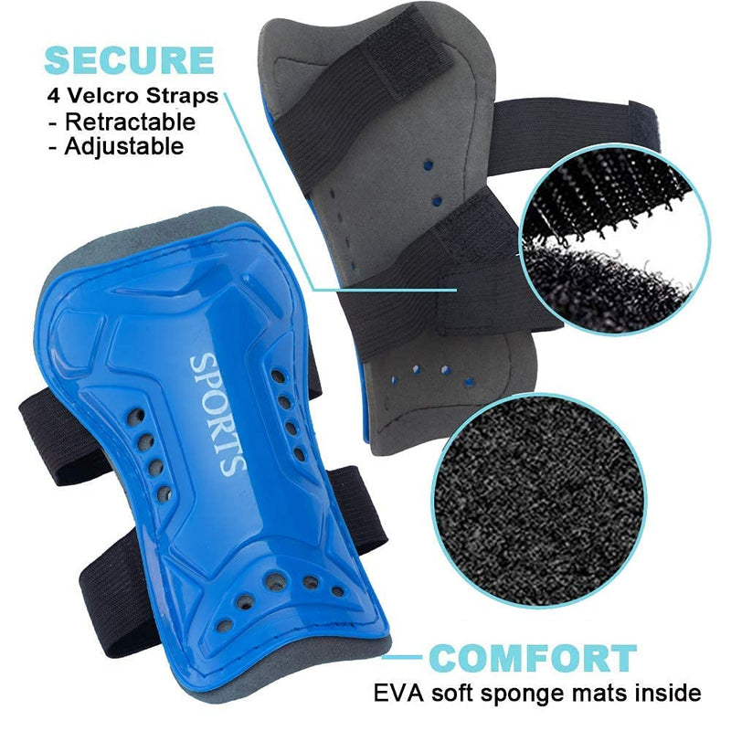 Wrzbest 2 Pair Kids Soccer Football Shin Guards Protector Calf Knee Protective Gear and 2 Pair Long Sleeve Socks with a Professional Referee Whistle for 3-13 Teenagers, Boys, Girls,Kids,Youth Ages 5 to 13 - NewNest Australia