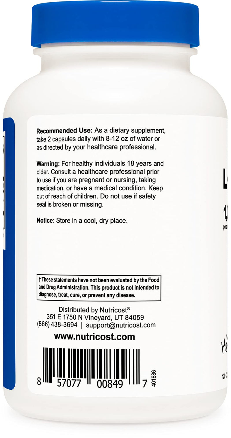 Nutricost L-Citrulline 500mg, 120 Capsules - Gluten Free, Non-GMO, 1000mg Per Serving (60 Serv) 120 Count (Pack of 1) - NewNest Australia