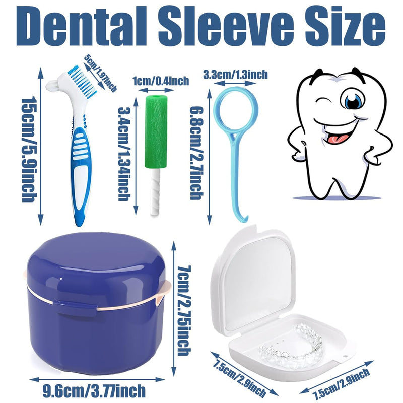 Denture Brush Set, Denture Container, Denture Bath Box, Denture Box With Mirror, With 2 X Aligner Removal Tools For Braces Or Dentures, Cleaning And Storing For Travel, Blue - NewNest Australia