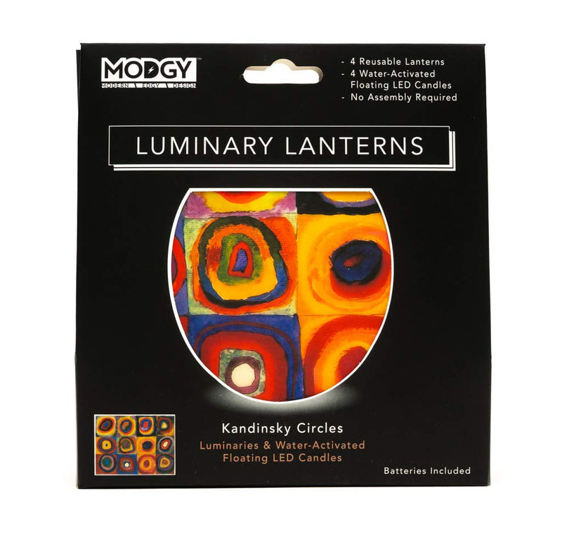 NewNest Australia - MODGY Luminary Lanterns 4-Pack - Floating LED Candles with Batteries Included - Luminaries are Great for Weddings, Parties, Patios & Celebrations of All Kinds (Kandinsky Circles) 