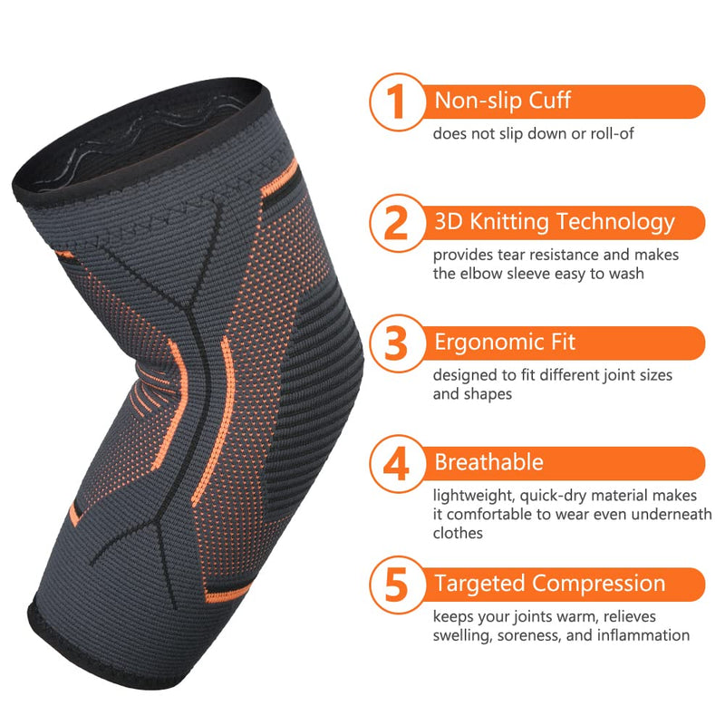 Acwoo Elbow Bandage, Non-Slip Elbow Bandage For Men And Women, Elbow Support Sleeve For Left/Right, Breathable Compression Elbow Support For Tennis, Volleyball, Golf, Orange (L) - NewNest Australia