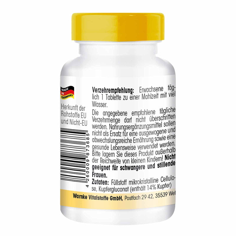 Copper 2mg from copper gluconate - vegan - 100 tablets | Warnke vital substances - NewNest Australia