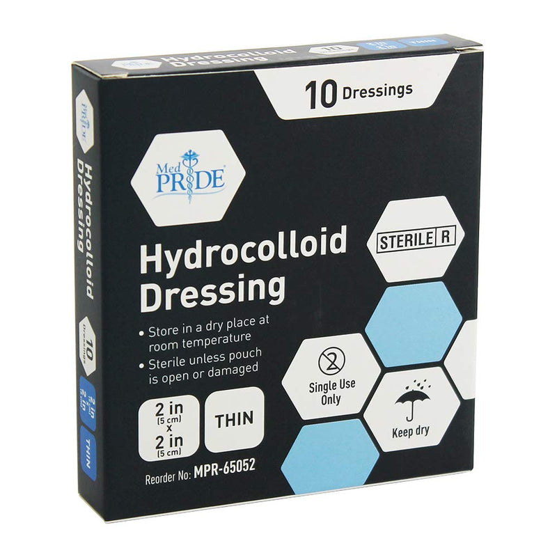 Med PRIDE Hydrocolloid Wound Dressing Pads| 10-Pack, 2 inch by 2 inch Sterile Adhesive Patches| Individually Packed, Highly Absorbent, Water-Resistant & Comfortable| Stays On for Multiple Days 2'' x 2'' Thin - NewNest Australia