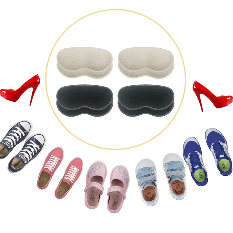 Heel Grips for Kids and Ladies Shoes, Soft Heel Cushion Pads Heel Grips for Shoes Too Big Self-adhensive Shoes Heel Inserts for Prevent Rubbing and Sliding(Black+Beige) (4 Pairs) 4 Pairs - NewNest Australia