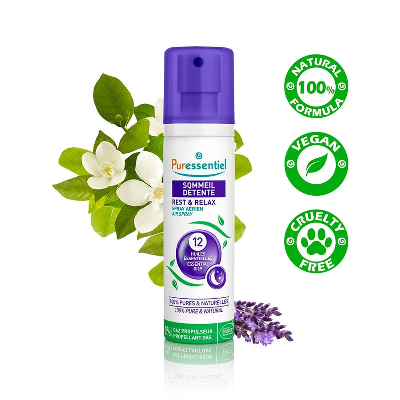 Puressentiel Rest & Relax Air Spray 75ml - Natural remedy for serene & restful nights, Sleep, Relaxation, Tested efficacy, 100% Natural origin, 12 essential oils 75 ml (Pack of 1) - NewNest Australia
