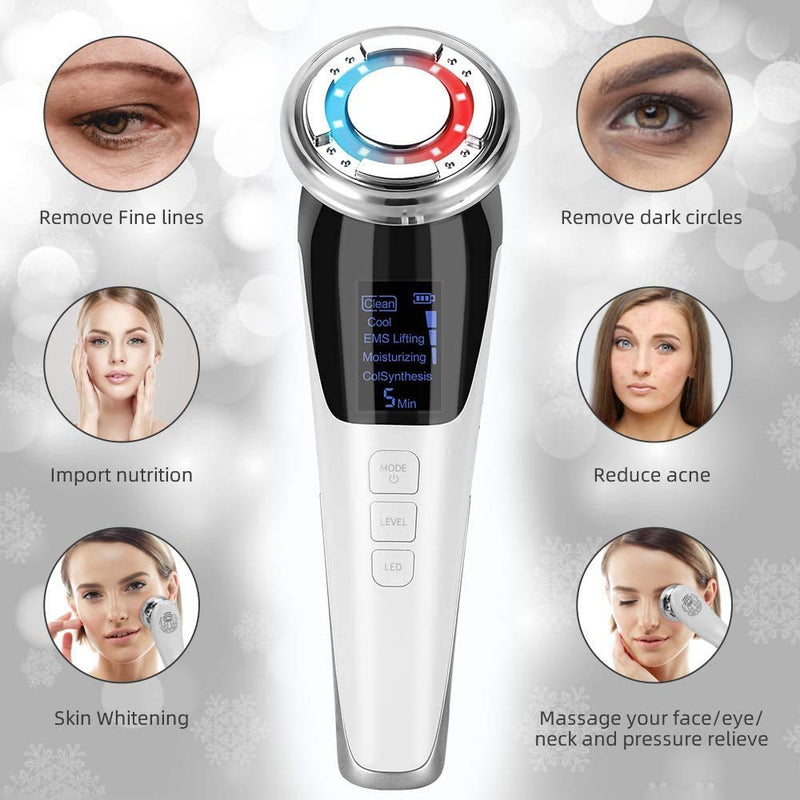 Ultrasound Machine Face Cosmetic Device Wrinkle Remover Facial Massager Ultrasonic Face Lifting Beauty Device With Ems Ion Photon Hot/Cool Treatment For Anti Wrinkle Anti-Aging - NewNest Australia