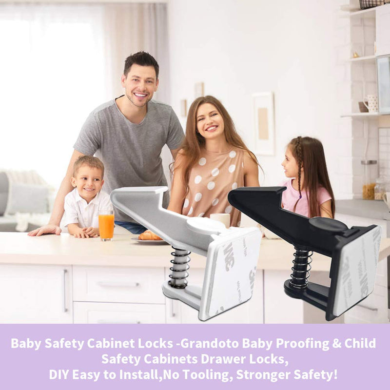 Baby Safety Cabinet Locks 12 Pack Black-GRANDOTO Children Cabinet Baby Safety Locks Latches for Cabinet & Drawers - NewNest Australia