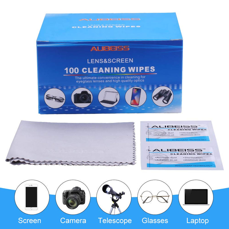 Pre-Moistened Lens Wipes ALIBEISS Screen Wipes for Glasses, Camera,Tablets, Smartphone, Screens and Other Delicate Surfaces,Pack of 100 100 Count (Pack of 1) - NewNest Australia