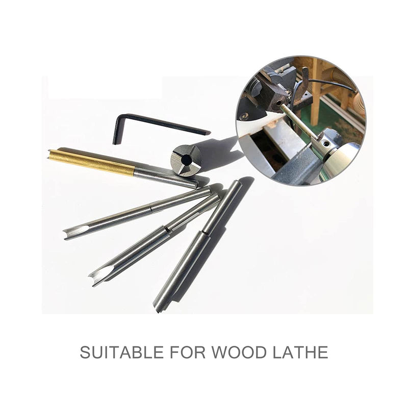 Wood Turning Pen Barrel Kits, 7 Pcs Trimming Mandrel Set (3/4" Cutting Head, 7mm, 8mm, 3/8", 10mm Pilot Cutter Shafts, 0 Size Adaptor Sleeve and Hex Key Wrench) - NewNest Australia