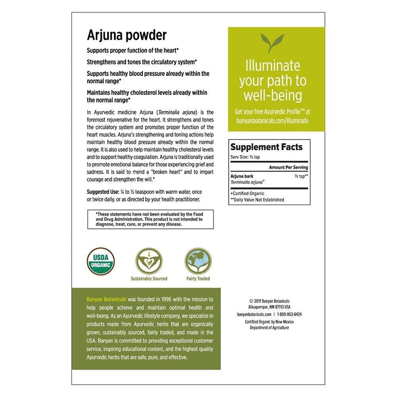 Banyan Botanicals Arjuna Powder - USDA Certified Organic - Terminalia arjuna - Ayurvedic Bark Powder for a Healthy Heart* - 1 Pound 1 Pound (Pack of 1) - NewNest Australia