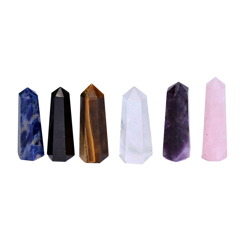 KACHVI Crystals And Gemstones Healing Rose, Clear Quartz, Amethyst, Black, Lapis & Tiger Crystal Meditation Spiritual Gifts For Chakra Money Luck Wands 2.25”-2.50" 6 Faceted Pencil 6 Pc Set Set of 6 Tiger - NewNest Australia