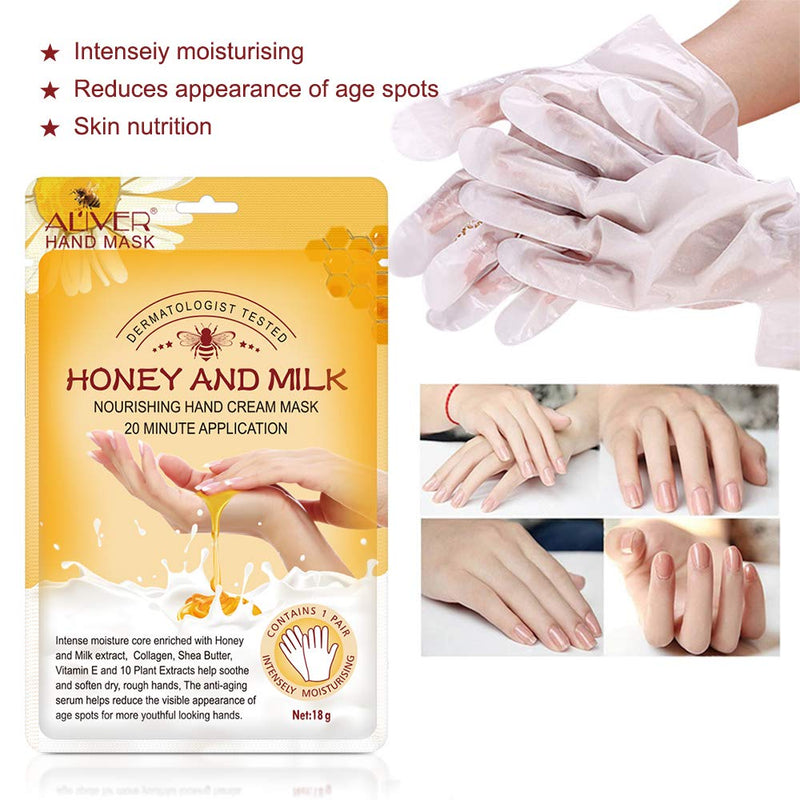 5 Pairs Hands Moisturizing Gloves, Hand Skin Repair Renew Mask w/Infused Collagen, Moisture Enhancing Gloves for Dry, Aging, Cracked Hands(Honey&Milk) 5 Pair - NewNest Australia