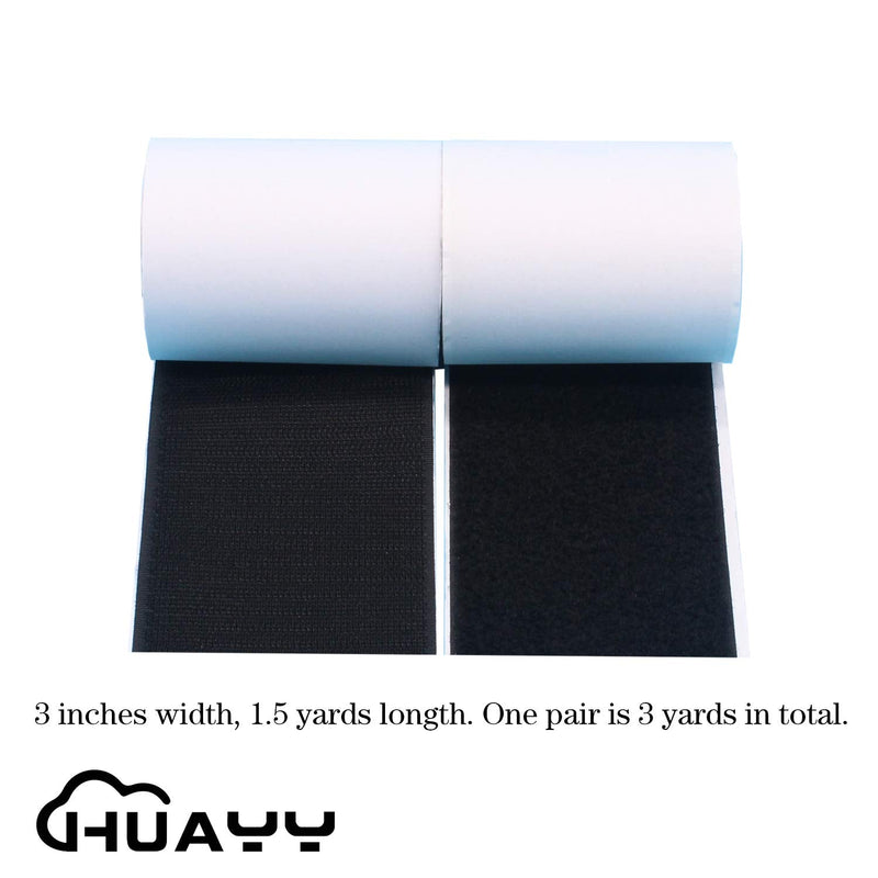 HUAYY 3 Inches Width 1.5 Yards Length | self-Adhesive Hook and Loop Style Sheets | Super Sticky Glue Nylon Patch | Strips | Patch | Fastener,Black (3in x 1.5yd) 3 in x 1.5 yd - NewNest Australia