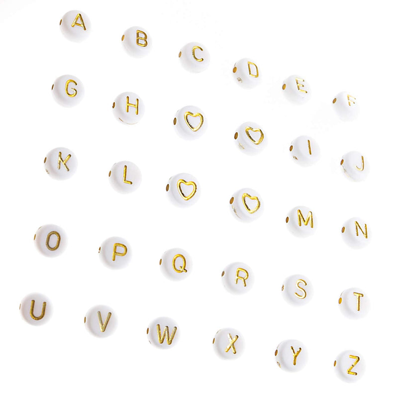 500 Pcs Acrylic Alphabet Letter Beads Gold On White Name Bracelets for Jewelry Making (goldonwhite) (goldonwhite) - NewNest Australia