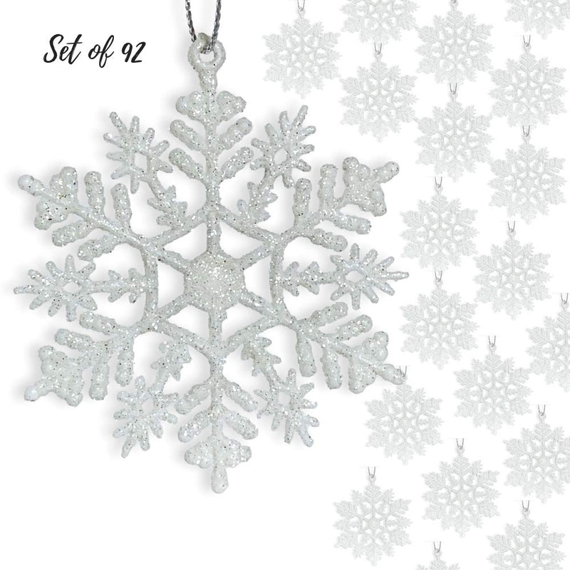 NewNest Australia - BANBERRY DESIGNS Small White Snowflakes - 3" Diam.Glittered Snow Flake Ornaments - Bulk Pack of 96pcs Shatterproof Plastic 96 