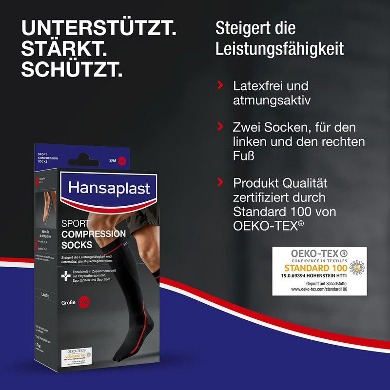 Hansaplast Sport Compression Socks, sports compression stockings to support muscles, knee socks promote muscle regeneration, 1 pair, size L/XL L/XL (pack of 2) - NewNest Australia