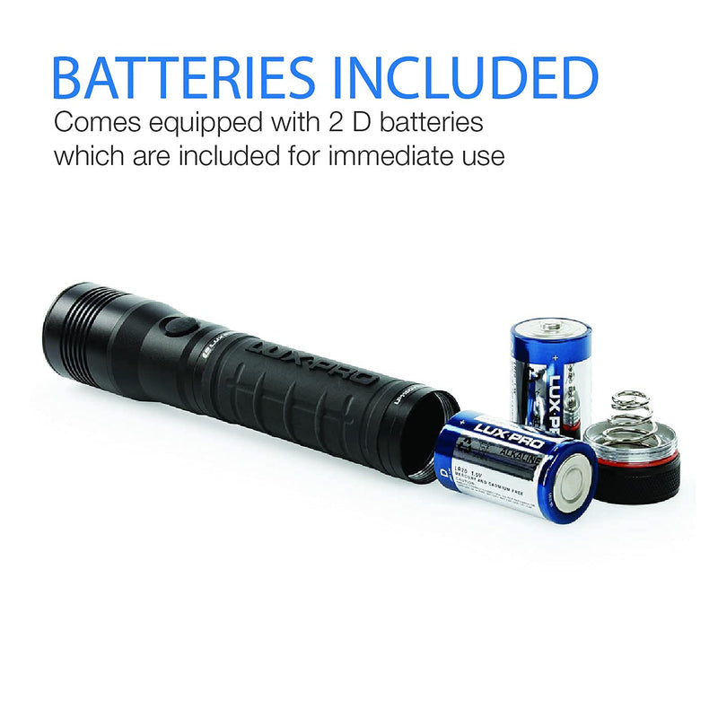 LUXPRO LP1100V3 2D Size High-output Handheld Flashlight, 455 Lumens, 2 D, Tackgrip, LPE Optics, Side Button - NewNest Australia