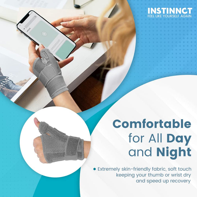 INSTINNCT Wrist Thumb Support Brace for Men & Women, Fully Adjustable Thumb Brace with Thumb Flexible Support for Thumb & Hand Discomfort, Fatigue, Fits Both Right Hand and Left Hand Grey(Single) One Size - NewNest Australia