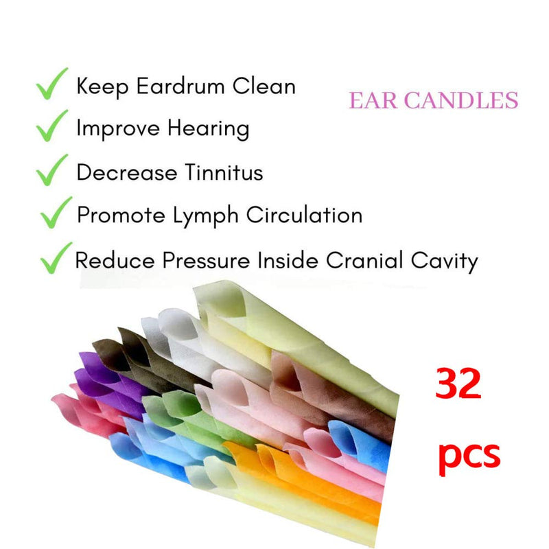 All Natural Ear Candles Beeswax Candling Cones - 32 Pcs (8 Colours), Organic Non-Toxic Cylinders Fragrance Hollow Cone Candles with 8 Protective Disks (32 pcs) - NewNest Australia