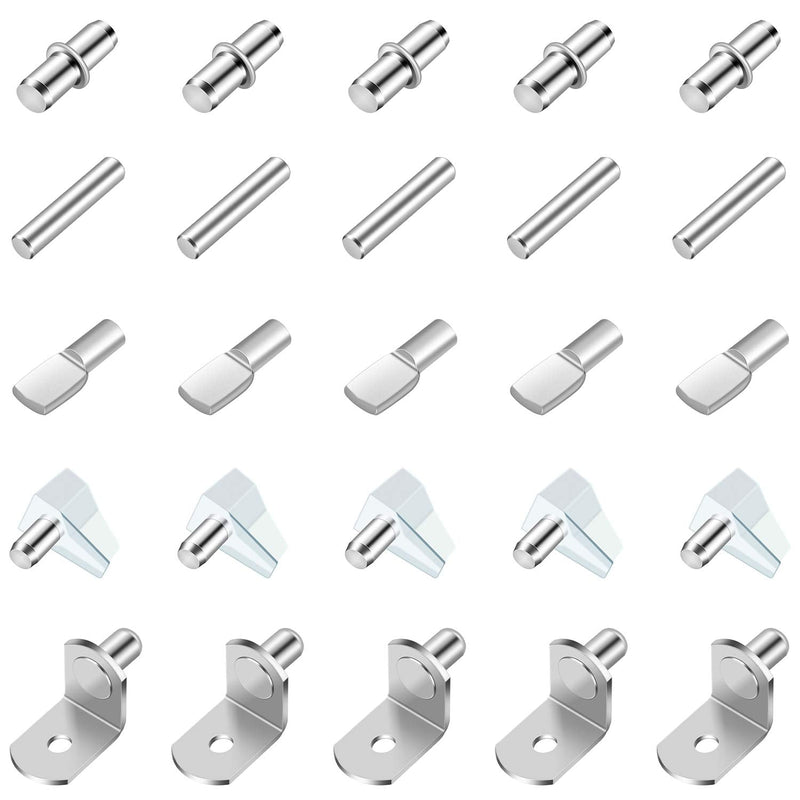 HELIFOUNER 100 Pieces 5 Styles Shelf Pins Kit, Top Quality Nickel Plated Shelf Bracket Pegs Cabinet Furniture Shelf Pins Support for Shelf Holes on Cabinets, Bookcases, Entertainment Centers - NewNest Australia