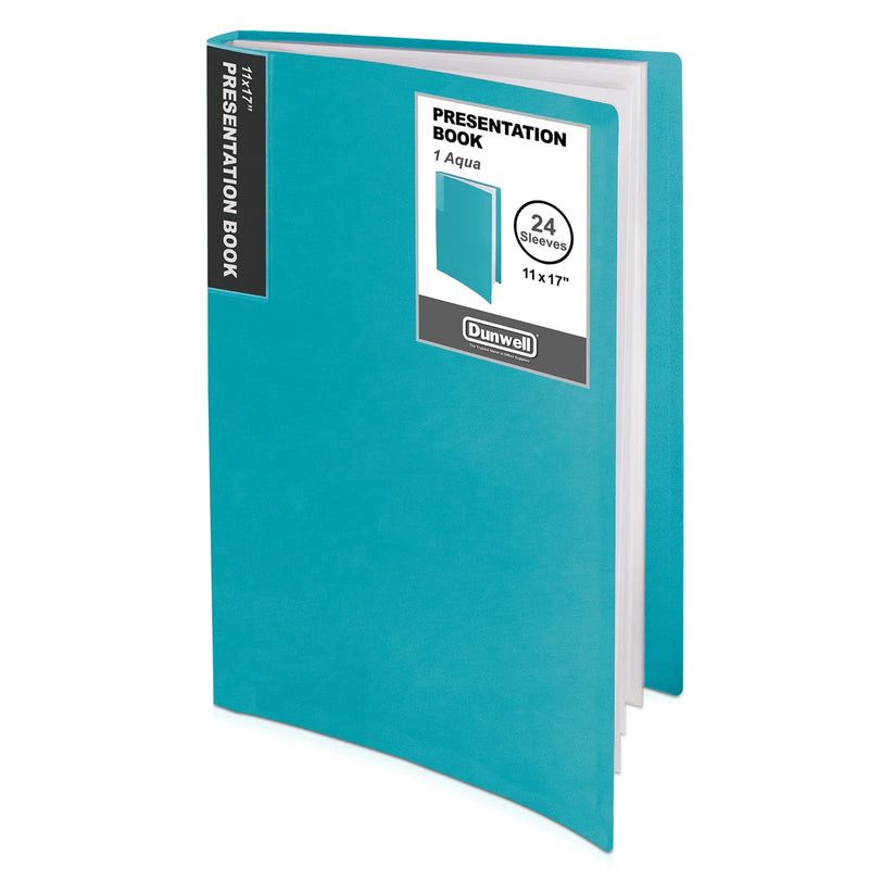 Dunwell 11x17 Binder with Plastic Sleeves - Portfolio Binder 11 x 17 (Aqua), 24-Pocket Bound Presentation Book with Clear Sleeves, Displays 48 Pages of 17x11 Ledger Size Posters, Artwork, Collectibles 1 Pack Aqua - NewNest Australia