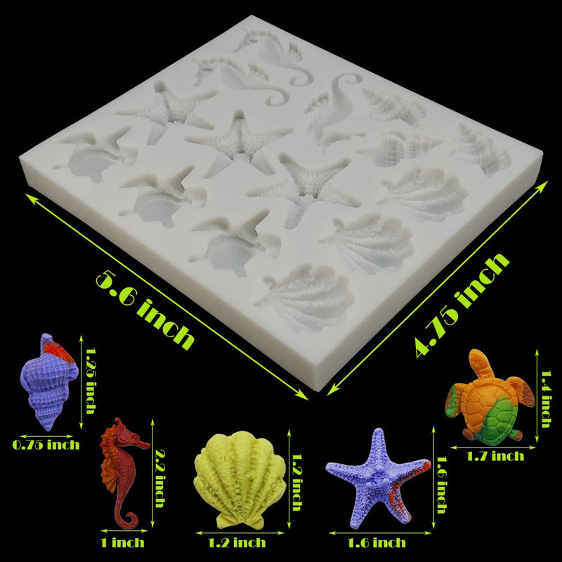 NewNest Australia - Marine Theme Fondant Silicone Molds, Seashell, Conch, Seahorse, Starfish, Tortoise Silicone Mold for Cake Decoration, Chocolate Candy Sugar Craft 