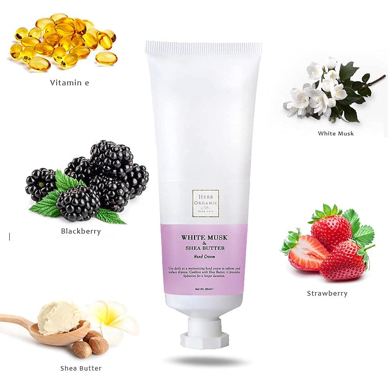 HerbOrganic Hand Cream for very Dry Hands with White Musk and Shea Butter, Working Hands Cream, Dry Skin Hand Cream, Cream For Cracked Hands-85 ml - NewNest Australia