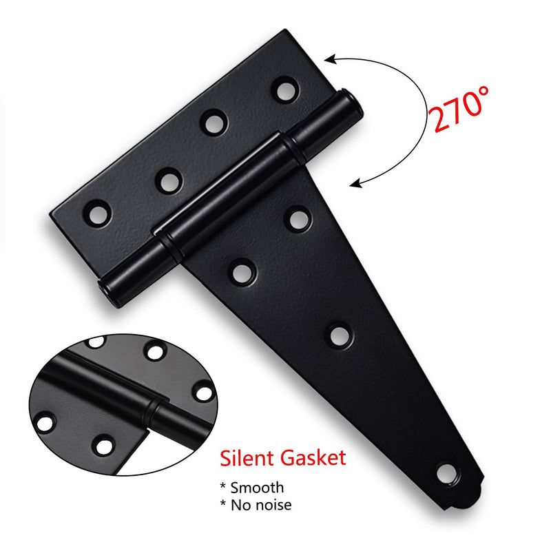 6 Inch T-Strap Shed Door Hinges Heavy Duty ,Black Tee Hinge for Wooden Fences,Yard Door,Barn Door Gates, Wrought Hardware Rustproof,2Pack/Set 6 inch x 2PCS - NewNest Australia